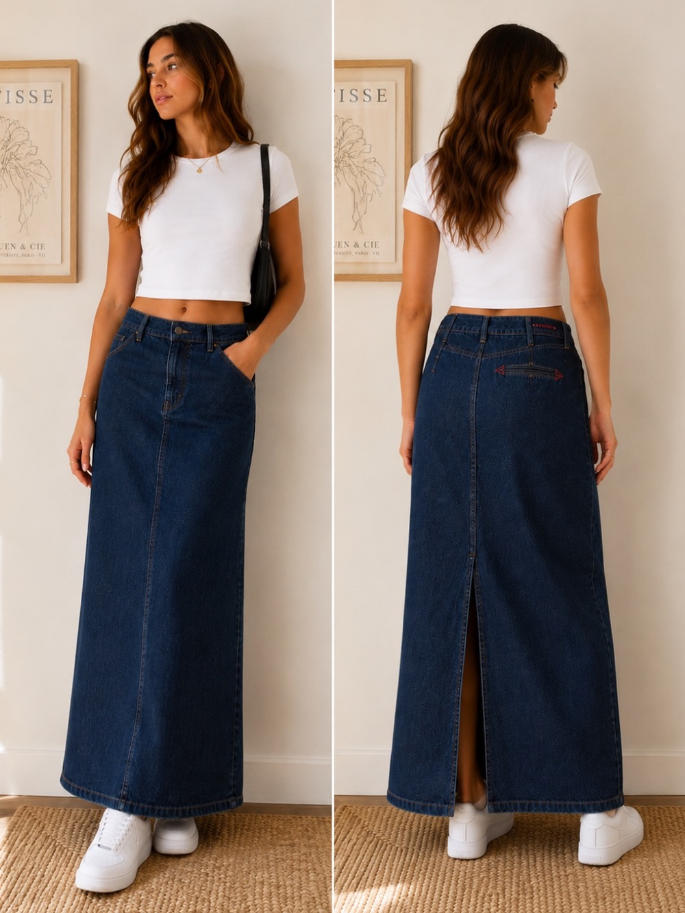 Y2K Tommy Hilfiger Denim Maxi Skirt Size 10 Dark Wash Straight Jean Back Slit